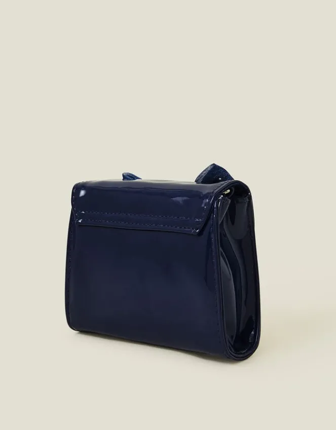 Accessorize Girls Patent Diamante Bow Bag Blue