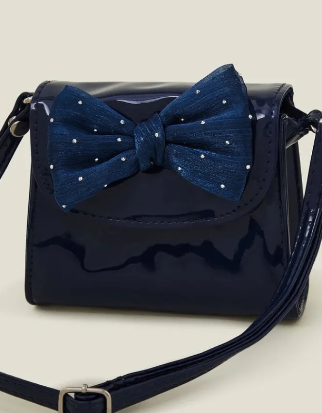 Accessorize Girls Patent Diamante Bow Bag Blue