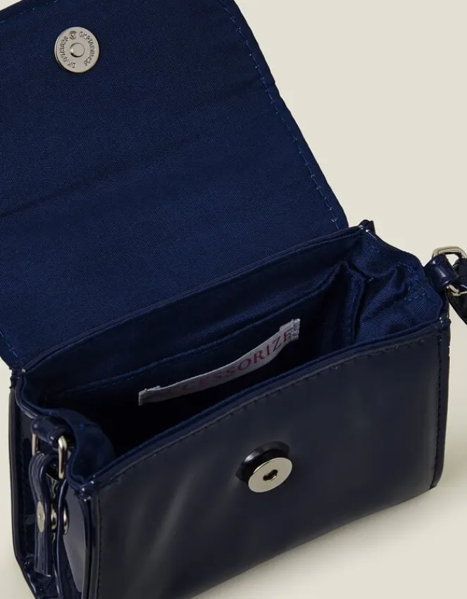 Accessorize Girls Patent Diamante Bow Bag Blue