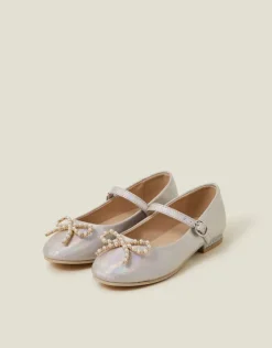 Accessorize Girls Pearl Bow Ballerina Flats Pink