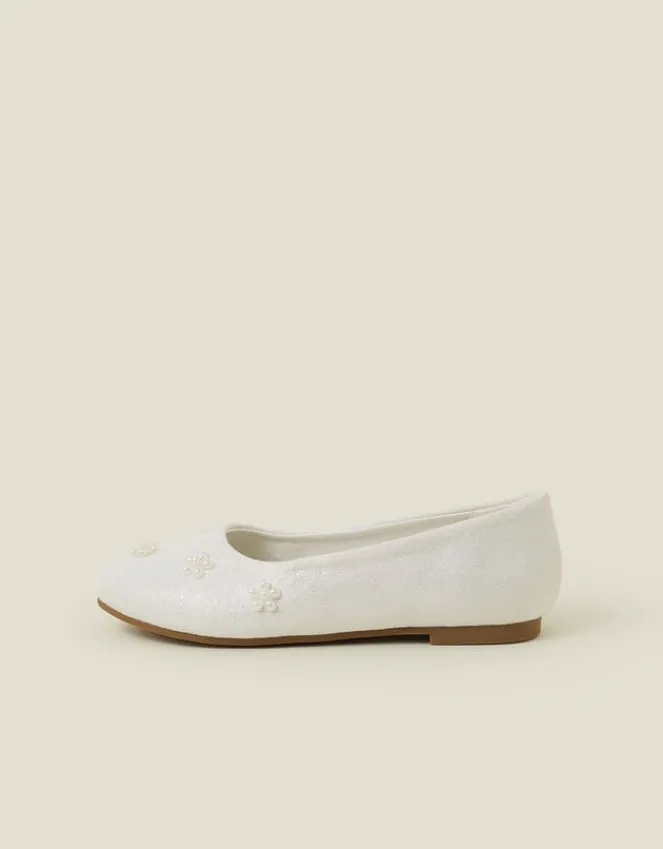 Accessorize Girls Pearl Flower Ballet Flats Ivory