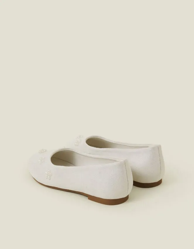 Accessorize Girls Pearl Flower Ballet Flats Ivory
