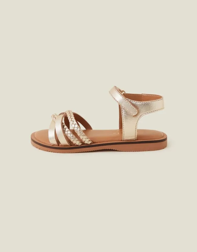 Accessorize Girls Plait Leather Sandals Gold