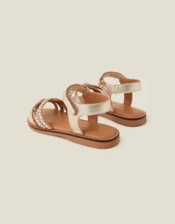 Accessorize Girls Plait Leather Sandals Gold