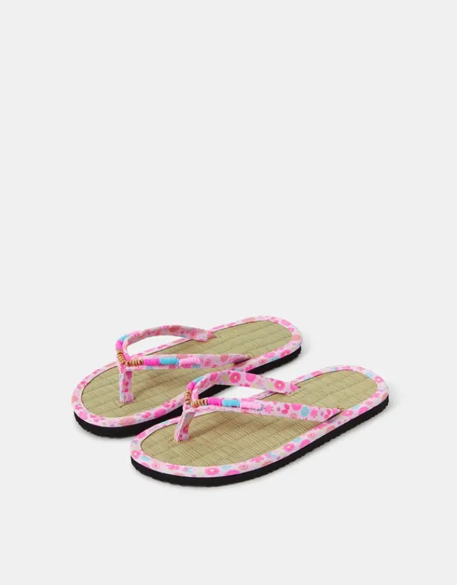 Accessorize Girls Seagrass Beaded Flip Flops Pink