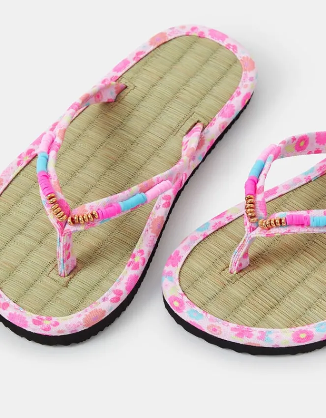 Accessorize Girls Seagrass Beaded Flip Flops Pink