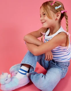 Accessorize Girls Sleepy Unicorn Faux Fur Slippers Multi