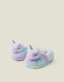 Accessorize Girls Sleepy Unicorn Faux Fur Slippers Multi