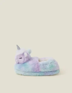 Accessorize Girls Sleepy Unicorn Faux Fur Slippers Multi