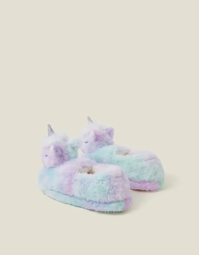 Accessorize Girls Sleepy Unicorn Faux Fur Slippers Multi