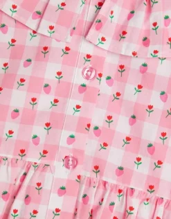 Accessorize Girls Sleeveless Gingham Strawberry Dress Pink