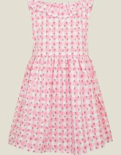Accessorize Girls Sleeveless Gingham Strawberry Dress Pink