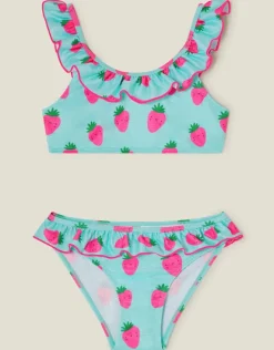 Accessorize Girls Strawberry Bikini Set Blue