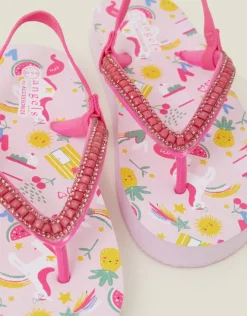 Accessorize Girls Sunbeam Print Flip Flops Pink