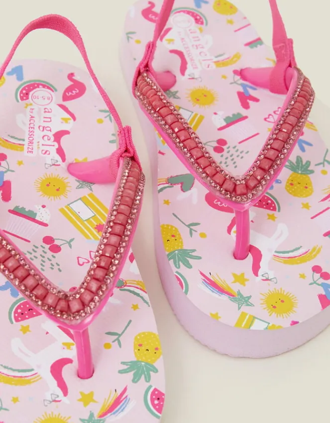 Accessorize Girls Sunbeam Print Flip Flops Pink