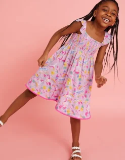 Accessorize Girls Sunbeam Print Shirred Dress Pink