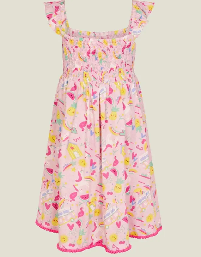 Accessorize Girls Sunbeam Print Shirred Dress Pink