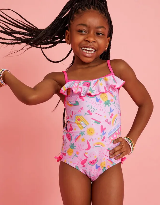 Accessorize Girls Sunbeam Print Swimsuit Pink
