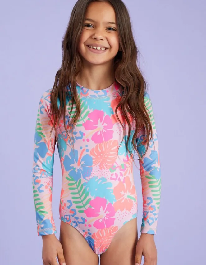 Accessorize Girls UPF 50+ Tropical Long Sleeve Swimsuit Orange