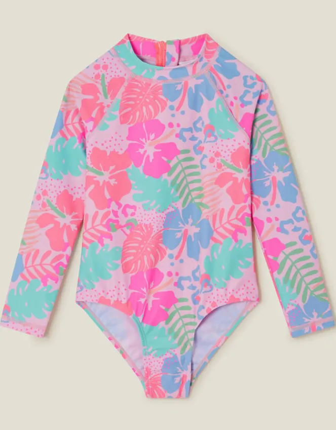 Accessorize Girls UPF 50+ Tropical Long Sleeve Swimsuit Orange