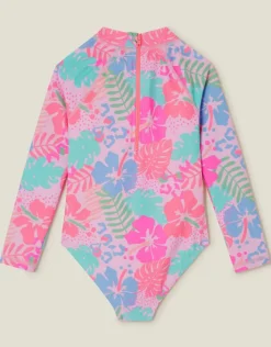 Accessorize Girls UPF 50+ Tropical Long Sleeve Swimsuit Orange