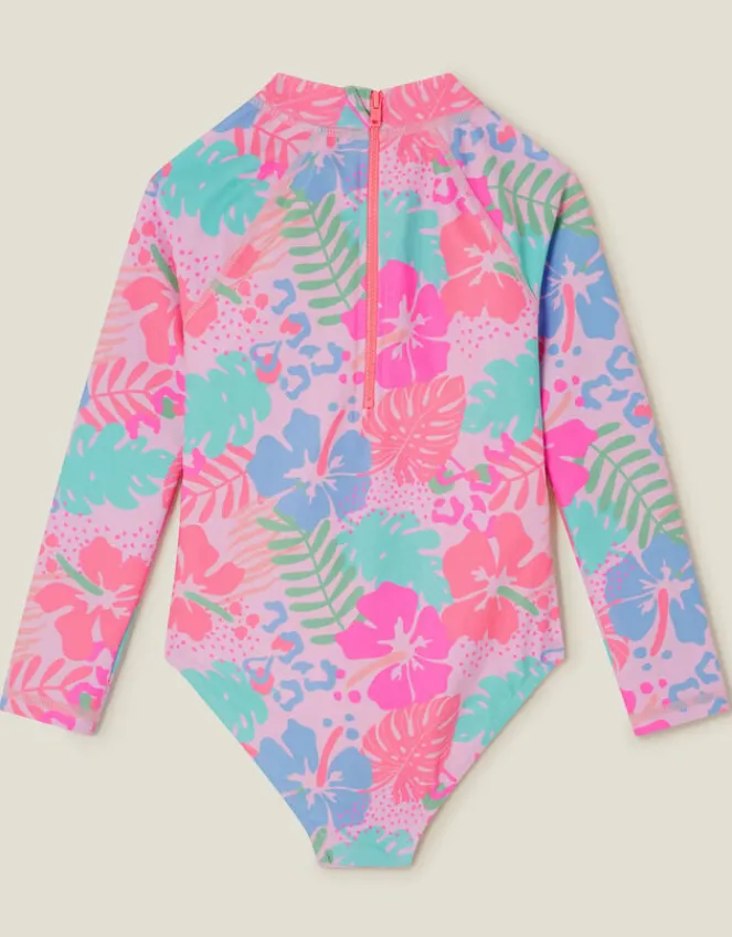 Accessorize Girls UPF 50+ Tropical Long Sleeve Swimsuit Orange