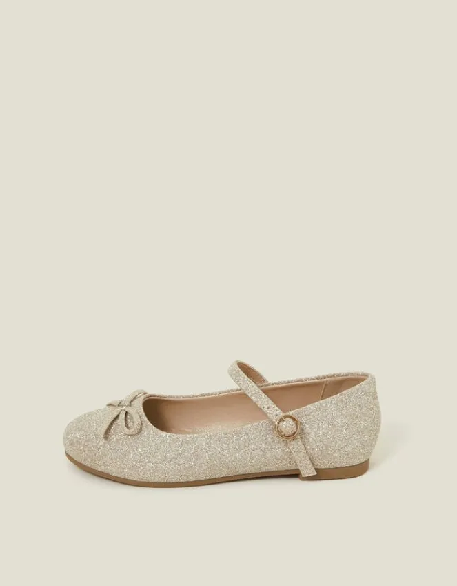 Accessorize Glitter Bow Ballerina Flats Gold