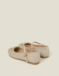 Accessorize Glitter Bow Ballerina Flats Gold