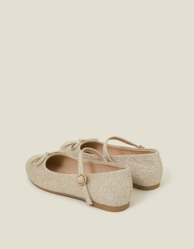 Accessorize Glitter Bow Ballerina Flats Gold