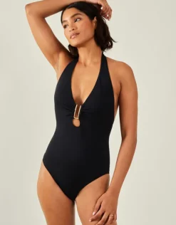Accessorize Halter Neck Shaping One Piece Swimsuit Black