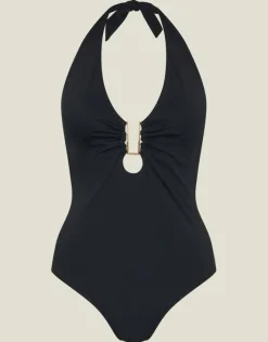 Accessorize Halter Neck Shaping One Piece Swimsuit Black