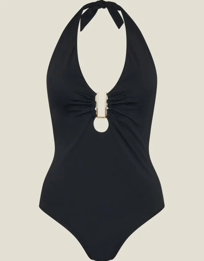 Accessorize Halter Neck Shaping One Piece Swimsuit Black