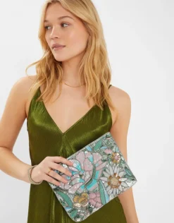 Accessorize Hand Beaded Daisy Wristlet Clutch Bag