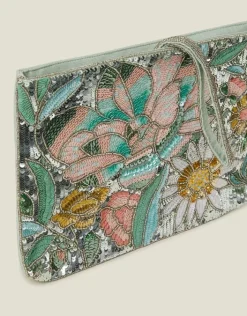 Accessorize Hand Beaded Daisy Wristlet Clutch Bag