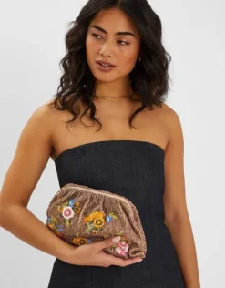 Accessorize Hand-Beaded Floral Clutch Bag