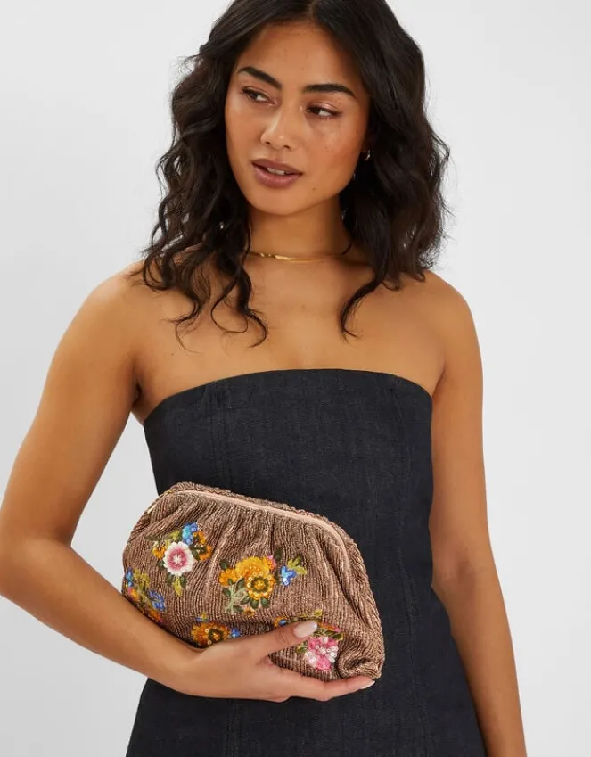 Accessorize Hand-Beaded Floral Clutch Bag