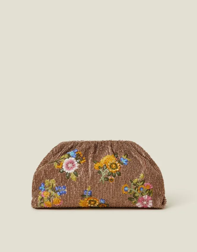 Accessorize Hand-Beaded Floral Clutch Bag
