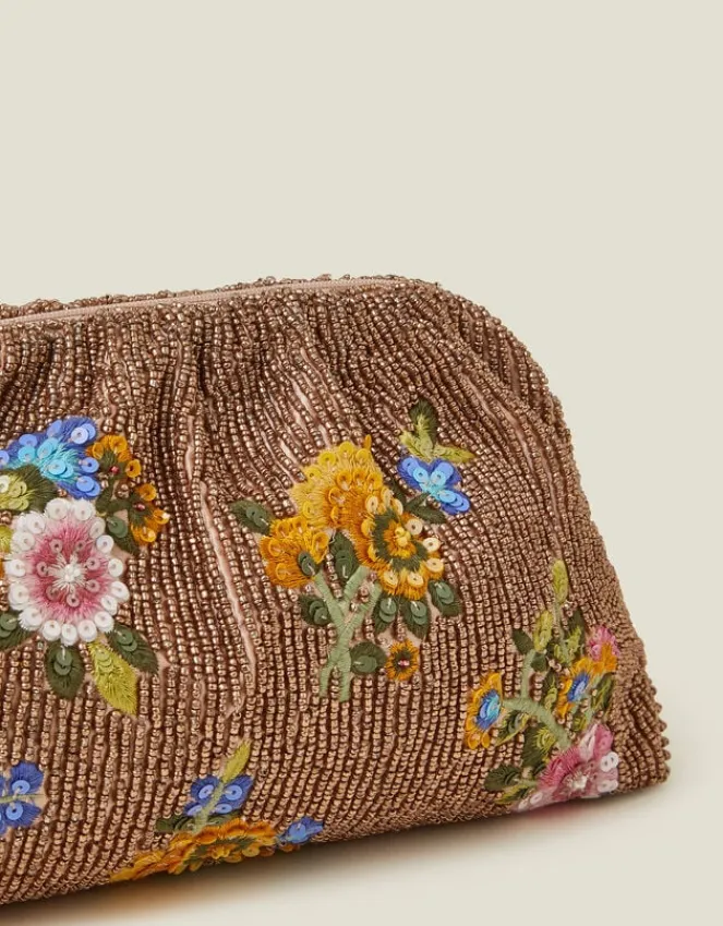 Accessorize Hand-Beaded Floral Clutch Bag