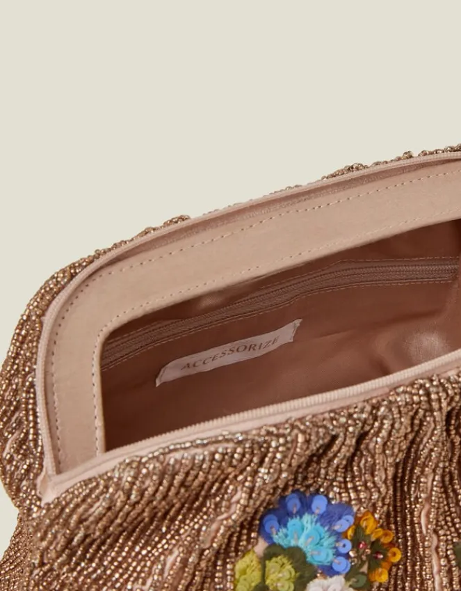 Accessorize Hand-Beaded Floral Clutch Bag
