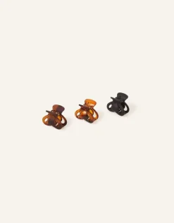 Accessorize Heart Claw Clips Set of Three Brown