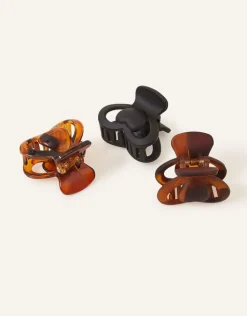 Accessorize Heart Claw Clips Set of Three Brown