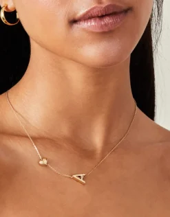 Accessorize Heart Initial Necklace Gold