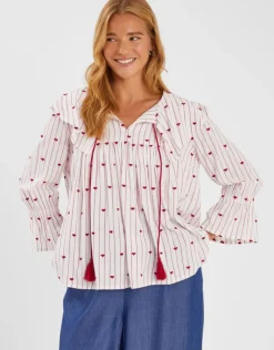 Accessorize Heart Print Collared Blouse Red