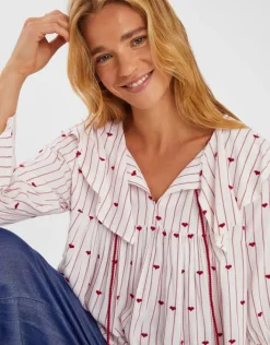 Accessorize Heart Print Collared Blouse Red