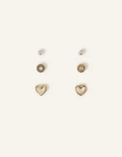 Accessorize Heart Sparkle Earrings Set of Three