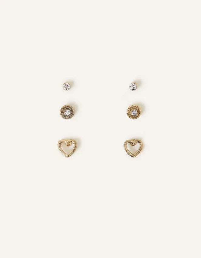 Accessorize Heart Sparkle Earrings Set of Three