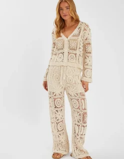 Accessorize High Waist Crochet Trousers Natural