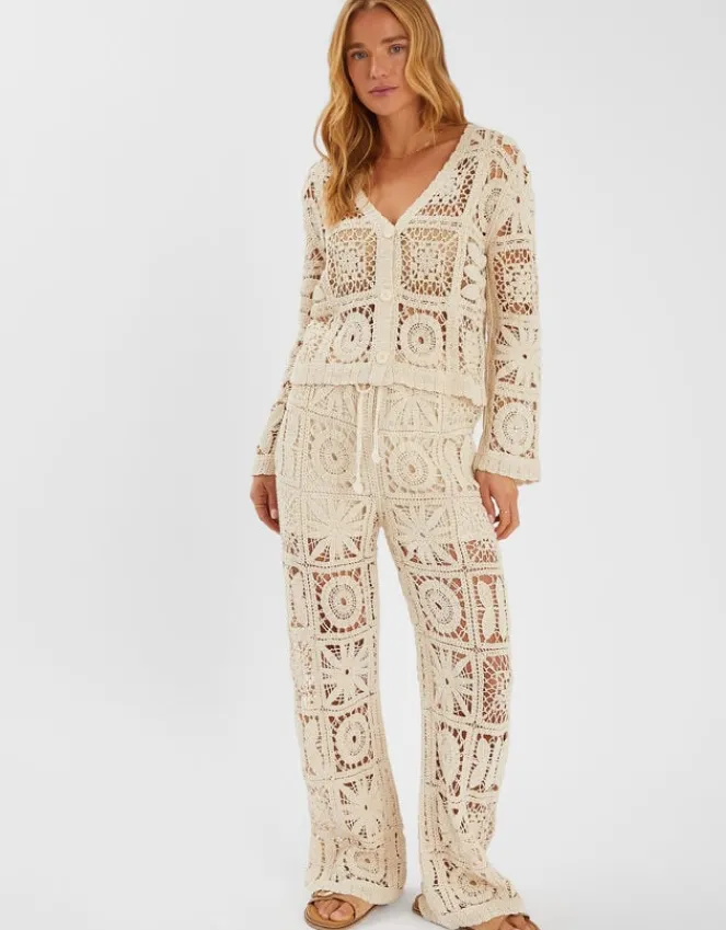 Accessorize High Waist Crochet Trousers Natural