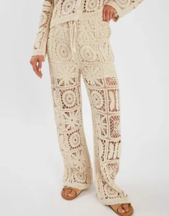 Accessorize High Waist Crochet Trousers Natural