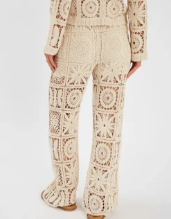 Accessorize High Waist Crochet Trousers Natural